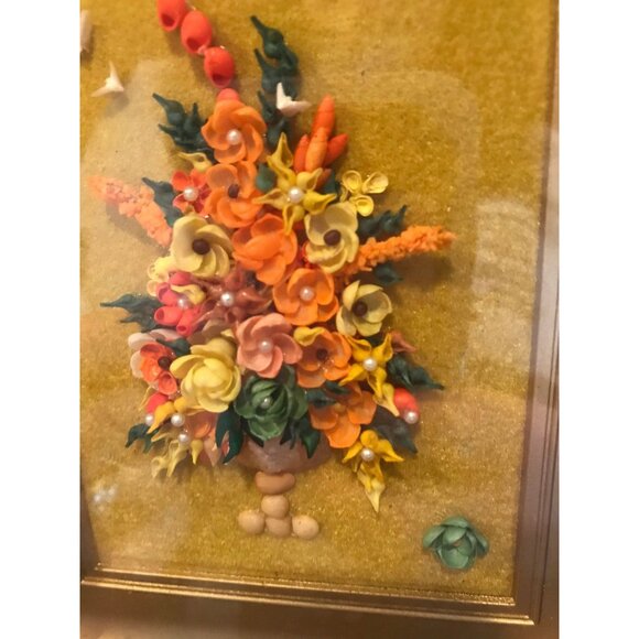 Vtg 1960's Miniature Seashell Art Craft Flowers In a Vase Handmade Incredible - Picture 2 of 8